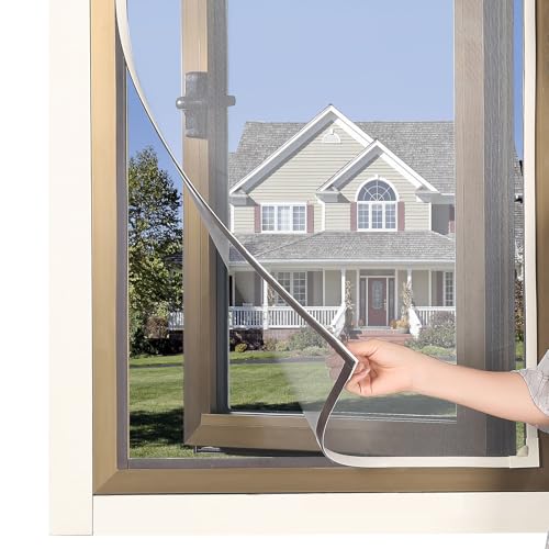 Magnetic Window Screen DIY Adjustable Window Mesh Screen Replacement Window Net Fits up to 51"x 59" White Frames with Fiberglass Mesh - size: 51"X 59"
