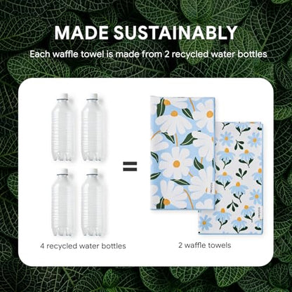 RECYCO Waffle Kitchen Towel Set of 2 - Quick Dry Microfiber Sustainable Dish Towels - Ultra Absorbent Reusable Cleaning Tea Towels - Lightweight Hand Towels,16”x 28”, Daisy Dreams - color: Daisy Dreams