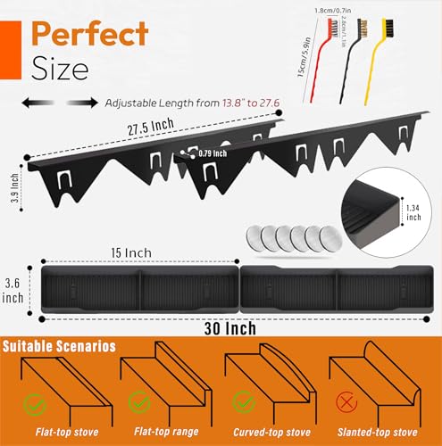 Stainless Steel Stove Gap Covers Set with Magnetic Stove Shelf,Brushes | 2-in-1 kitchen solution with adjustable gap covers and magnetic stove shelf,Brushes for organization & cleaner cooking space - color: Black
