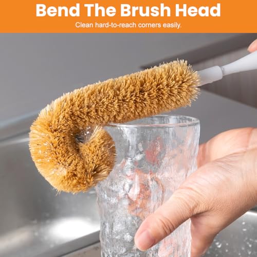 1Pcs Long Handle Scrubber with Bamboo Handle and Coconut Fibers Bristles Cleanning Brush for Glass Bottle Cup Winebottle Kitchen Home