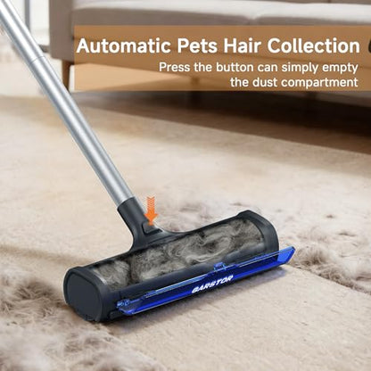 Carpet Hair Removal Tool, Long Handle Dog Hair Remover, Reusable Carpet Sweeper, Pet Fur Remover with Dust Container for Carpet, Rugs, Mats, Furniture, Upholstery