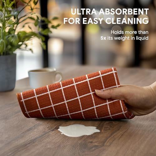RECYCO Waffle Kitchen Towel Set of 2 - Quick Dry Microfiber Sustainable Dish Towels - Ultra Absorbent Reusable Cleaning Tea Towels - Lightweight Hand Towels,16”x 28”, Farmhouse Plaid - color: Farmhouse Plaid