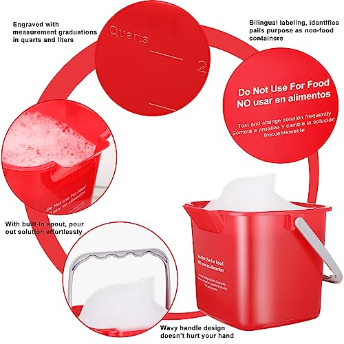 Roshtia 6 Pcs 3 Quart Cleaning Bucket Small Sanitizing Square Bucket Detergent Pail for Home Commercial Restaurant Kitchen Office School(Red, Blue, Green) - color: Red, Blue, Green
