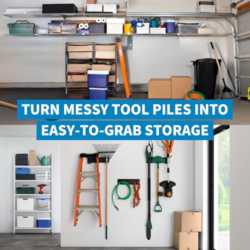 Precision Defined Garage Tool Organizer Wall Mount 48 inches, 330 lbs Capacity, Garden Tool Organizer, Garage Storage Rack, Shed Organizer, Garage Organizer with Adjustable Hooks, Shovel, Rake Holder