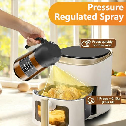 OURCABECUE 2 in 1 Olive Oil Sprayer for Cooking, 16oz Olive Oil Dispenser Bottle for Kitchen, Light-Blocking Dark Glass Oil Bottle, Food-Grade Oil Mister with 8 Oil Stickers (Amber Bottle-Black Cap) - color: Green Bottle-Black Cap