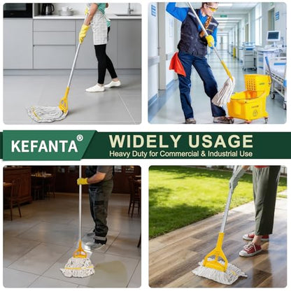 Heavy Duty Commercial Mop with 3 Extra Large Replacement Heads,59" Long Handle Industrial Looped-End String Wet Cotton Mops for Home,Kitchen,Office,Garage,Workshop,Warehouse Floor Cleaning