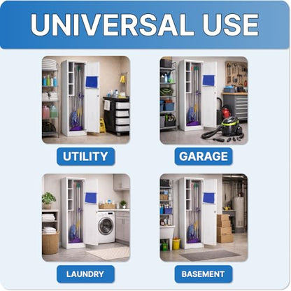 Metal Cleaning Cabinet with Lock – Broom Storage Cabinet with Tool Holders & Shelves – Slim Steel Utility Cabinet for Broom, Mop & Household Supplies – Grey