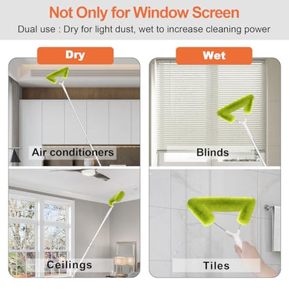 Window Screen Cleaning Brush with 62in Extension Pole, Innovative Fibre Mesh Screen Cleaner for Window Mesh, Patio Screens, Screen Doors, Pool Cage & Fence - Dry or Wet Use