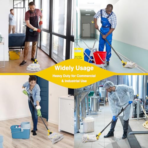 KeFanta Metal Mop Handle Commercial Heavy Duty,58" Industrial Mop Stick with Jaw Clamp,Wet Gripper Mops Head Replacement Holder for Floor Cleaning - color: Yellow