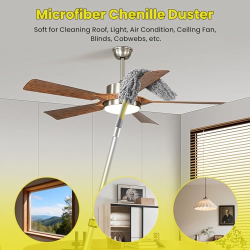 26FT High Ceiling Duster Kits with 5-20 Ft Extension Pole, Fan Blade Cleaner, Cobweb Duster, Window Squeegee Kit, Spider Web Brush for High Window, Interior Roof - size: 20FT