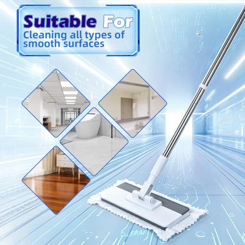 Masthome Clamp Mop Compatible with Swiffer Wet Jet Mops, 50" Stainless Steel Handle Mini Mop for Hardwood, Tile, Laminate, Marble, Wall, Window, Multi-Surface Floor Cleaning - color: White-large-mini Lazy Mop