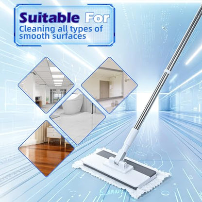 Masthome Clamp Mop Compatible with Swiffer Wet Jet Mops, 50" Stainless Steel Handle Mini Mop for Hardwood, Tile, Laminate, Marble, Wall, Window, Multi-Surface Floor Cleaning - color: White-large-mini Lazy Mop