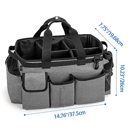 LoDrid Large Wearable Cleaning Caddy Bag with Detachable Divider, Cleaning Organizer with Handles, Cleaning Supply Tote with Adjustable Shoulder Strap for Cleaners & Housekeepers, Grey - color: Gray