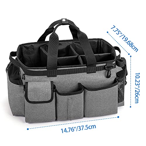 LoDrid Large Wearable Cleaning Caddy Bag with Detachable Divider, Cleaning Organizer with Handles, Cleaning Supply Tote with Adjustable Shoulder Strap for Cleaners & Housekeepers, Grey - color: Gray