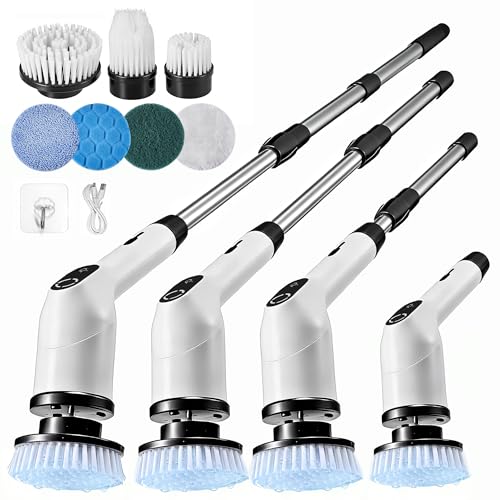 Electric Spin Scrubber, Cordless Cleaning Brush with 7 Replaceable Brush Heads, IPX7 Waterproof Power Scrubber 3 Adjustable Sizes & 3 Speeds for Bathroom Bathtub Kitchen Car Tile Cleaning