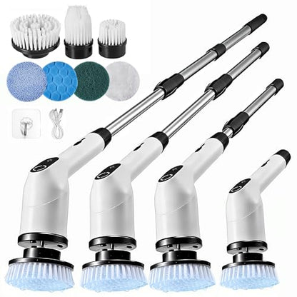 Electric Spin Scrubber, Cordless Cleaning Brush with 7 Replaceable Brush Heads, IPX7 Waterproof Power Scrubber 3 Adjustable Sizes & 3 Speeds for Bathroom Bathtub Kitchen Car Tile Cleaning