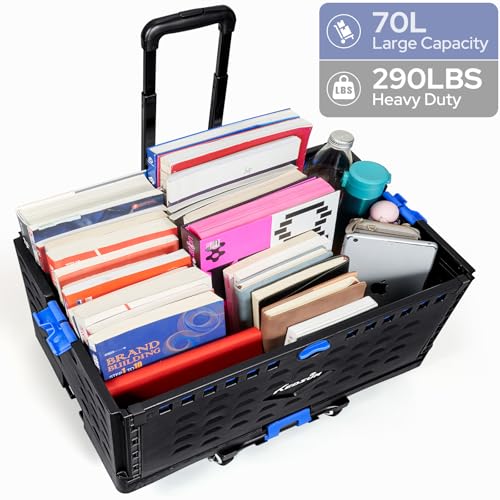 KEDSUM 2 in 1 Rolling Cart with Durable Removable Crate, 290 LBS/70L Capacity Collapsible Rolling Crate with Lid for School, Craft, Office & Garden, on 4 Rotate Wheels - style: Teacher Cart