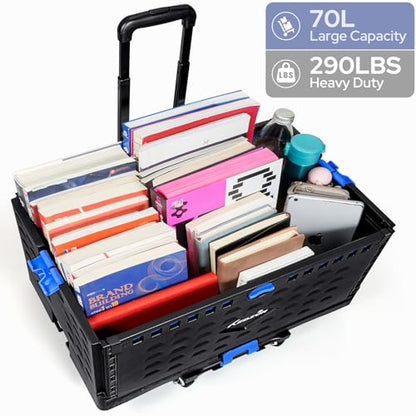 KEDSUM 2 in 1 Rolling Cart with Durable Removable Crate, 290 LBS/70L Capacity Collapsible Rolling Crate with Lid for School, Craft, Office & Garden, on 4 Rotate Wheels - style: Teacher Cart