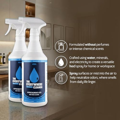 The Everywhere Cleaner Hypochlorous Acid Spray 500ppm (HOCL) - Multi-Surface Household Cleaner & Odor Neutralizer for Kitchen, Bathroom, Sealed Floors, No Fumes, No Residue - 1 Gallon x 2 Pack - size: 128 Fl Oz (Pack of 2)