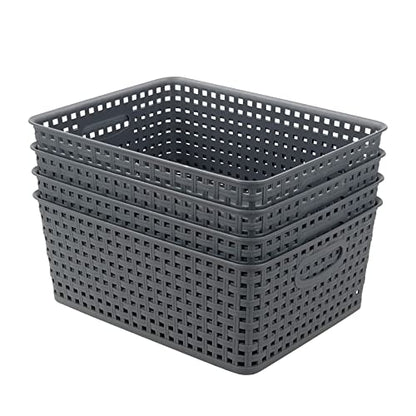 4-Pack Plastic Storage Basket, Gray Organizer Bin - size: Medium(11.41" x 8.93" x 4.72")