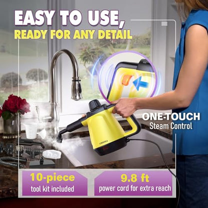 Handheld Steam Cleaner for Home, 1200W Pressurized Multi-Surface Steamer with 10 Accessories, High-Temperature Chemical-Free Cleaning for Bathroom, Kitchen, Tile, Grout, Windows, Shower Doors and Car