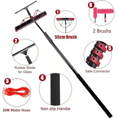 AHWEKR 12FT Solar Panel Cleaning Brush & Squeegee Kit, Professional Window Washing Tool, 55cm Wide Brush & 2 Dusting Brush, Water Fed Pole, Extendable Telescopic Pole for Roof Mounted Solar Panels - color: 55cm Brush Head, size: 12ft（3.6m）