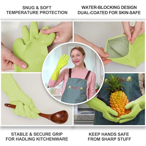 DABOGOSA Reusable Waterproof Household Dishwashing Cleaning Rubber Gloves, Non-Slip Kitchen Glove (Green, Large (Pack of 3)) - color: Green, size: Large (Pack of 3)