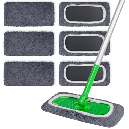 6 Pcs Reusable Microfiber Mop Pads Compatible with Swiffer Sweeper, Dry Sweeping Cloths & Wet Mopping Cloths, Washable Pads for Surface/Hardwood Floor Cleaning (Mop is Not Included) - color: A-grey 6 Pack