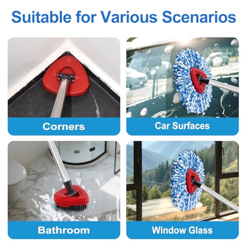 6 Pack Mop Heads Replacements for Ocedar RinseClean 2-Tank System, Spin Mop Replacement Head for O Cedar, Includes 4 Microfibe mop Refills, 1 Upgrade Scrubber Mopping Head and 1 Mops Base for Cleaning - size: 2 Tank-6pack
