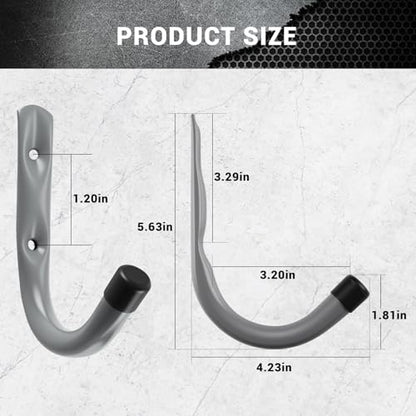 HOME MASTER HARDWARE 12 Pack 4-Inch Heavy Duty Garage Storage Wall Hooks, Steel J Utility Hooks for Hanging Ladders, Tools, Bikes, Grey