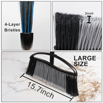 Heavy Duty Outdoor Broom - 15.7" Wide Broom with Long Adjustable Handle & Stiff Bristles for Patio, Garage, Yard, Garden (Black) - color: Black