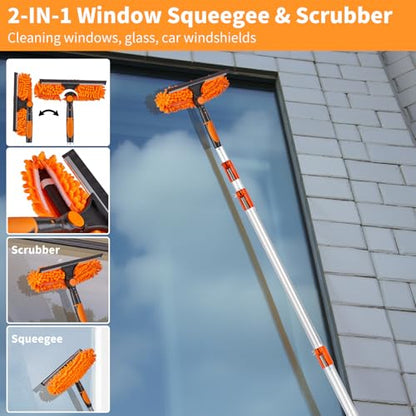 Cobweb Duster with Extension Pole, 4-24ft, Window Cleaning Kit, Include Window Squeegee with Cleaner, Microfiber Feather Duster, Spider Web Brush, Reusable & Replaceable, High Ceiling Dusters, Orange - color: Orange-24ft