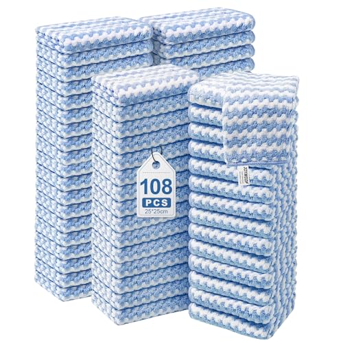 JOYMOOP 108 Packs Microfiber Cleaning Cloths, 10" x 10" Reusable Kitchen Towels, Lint-Free Cleaning Rags, Super Absorbent Cleaning Cloths for Kitchen, Car, and Household Cleaning, Blue - color: Blue, size: 10"x10" - 108pcs