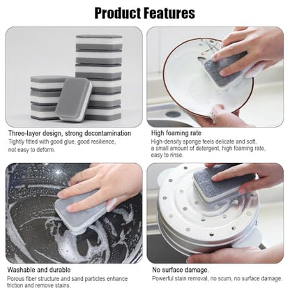 Non Scratch Scrub Sponge, 5PCS-Sponges for Dishes, Sponges Kitchen, Cleaning Sponge, Cleans Fast Without Scratching, Stands Up to Stuck-on Grime, 3 Layers of Rounded Edges