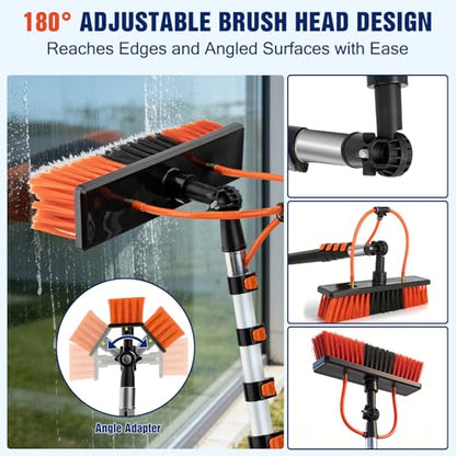 Up to 24FT Reach Water Fed Pole Window Cleaning Kit, 18FT Telescopic Extension Pole with 180° Rotating Brush & Built-in Soap Dispenser for Solar Panels, Windows, RVs, Gutters & Exterior Walls