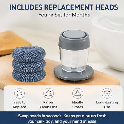 Soap Dispensing Dish Brush, Comfort Grip Kitchen Scrub Brush with Built-in Liquid Dispenser, Includes Replacement Heads, Non-Scratch Nylon/Wire Bristle, Non-Slip Handle (3 Handle, 12Brush Heads) - color: 3 Handle, 12brush Heads
