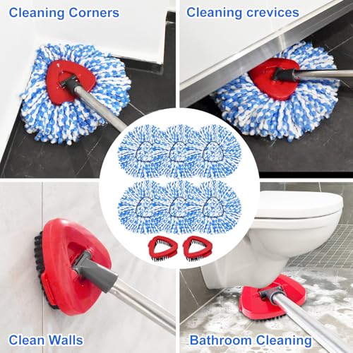 Mop Head Replacement Compatiable with Ocedar RinseClean 2-Tank System, Mircofiber Mop Heads Refill and Scrub Brush for O Cedar Rinseclean Spin Mop, 6 Pack Mop Refills & 2 Scrub Head for Floor Cleaning - color: 6 Pieces Blue Heads & Base & Brush