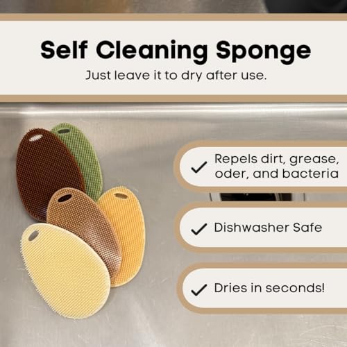 Silicone Dish Scrubber Set of 5 | Reusable Silicone Sponges for Dishes | BPA-Free Food Grade Kitchen Scrubbers | Non-Scratch for Dishes, Pots, Pans & Household Cleaning [Fall] - color: Fall