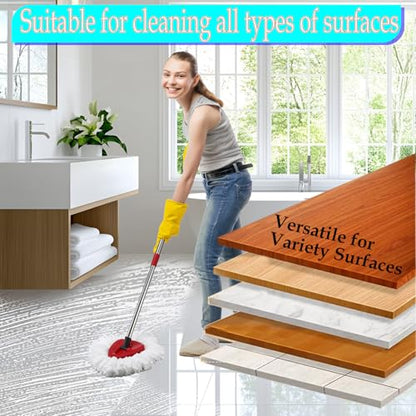 Replacement Head Spin Mop Refills Compatible with O Cedar EasyWring 1-Tank (1 Mop Handle & 3 Mop Head & 1 Scrubber & 1 Base) - size: 1 Mop Handle & 3 Mop Head & 1 Scrubber & 1 Base
