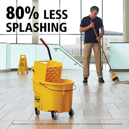 Rubbermaid Commercial Products WaveBrake 35 Qt. Side-Press Mop Bucket and Wringer Combo on Wheels Yellow for Professional/Industrial/Business Heavy-Duty Floor Cleaning/Mopping - size: 35 Qt