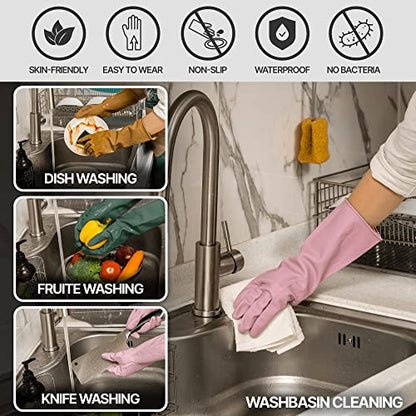 MAMISON 3 Pairs Colorful Reusable Waterproof Household Dishwashing Cleaning Rubber Gloves, Non-Slip Kitchen Glove - size: Large