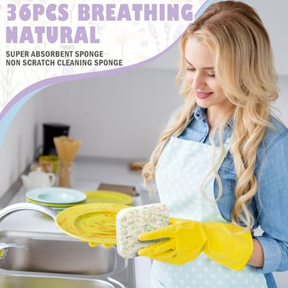 Hahafelt 36 Counts Compressed Cellulose Sponges Bulk Cute Wildflower Pop up Sponges Natural Compostable Non Scratch Dish Kitchen Gifts for Washing Dishes, Travel Cleaning Countertop Sink - style: Wildflower