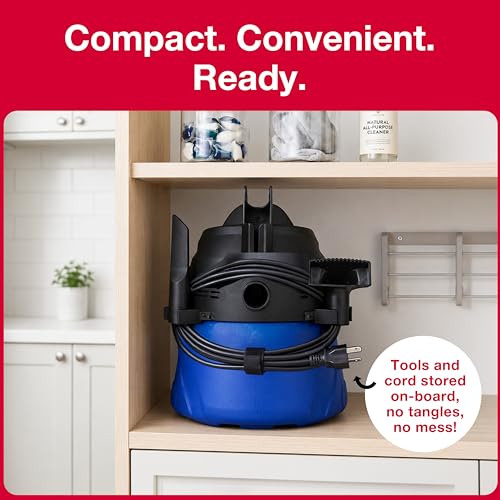 Koblenz Wet Dry Vacuum Cleaner, 3 Gallon 2.0 PHP, Twist-N-Lock Hose, Small Shop Vac, Portable Shop Vac for Home Car Garage Workshop, 10 ft Reach, Accessories Included, Blue/Black, WD-353L - size: 3 Gallon 2.0 HP