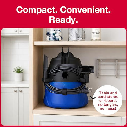 Koblenz Wet Dry Vacuum Cleaner, 3 Gallon 2.0 PHP, Twist-N-Lock Hose, Small Shop Vac, Portable Shop Vac for Home Car Garage Workshop, 10 ft Reach, Accessories Included, Blue/Black, WD-353L - size: 3 Gallon 2.0 HP