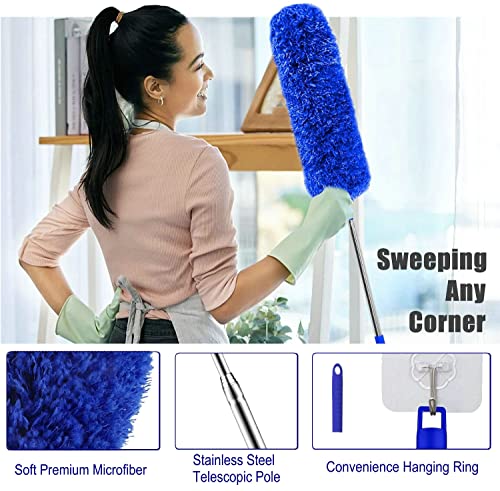 Microfiber Duster Kit High Reach Ceiling Fan Duster with Extendable Pole 100" Telescoping Cobweb Duster for Cleaning, Bendable Head Washable Duster for Ceiling, Fan, Furniture - style: 3PC Duster Kit BLUE