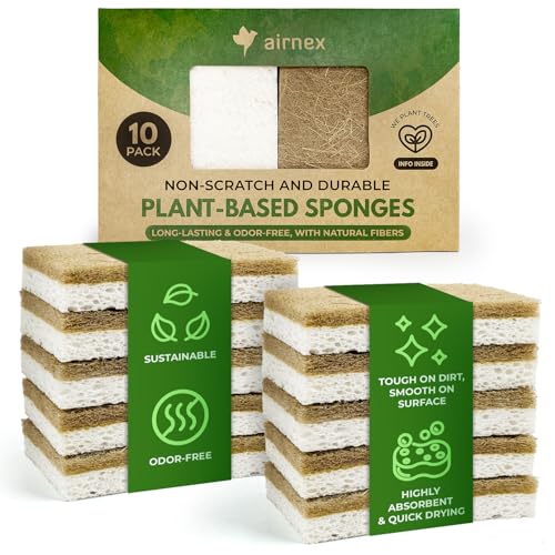10 Pack Biodegradable Natural Kitchen Sponge - Compostable Cellulose and Coconut Walnut Scrubber Sponge - Eco Friendly Sponges for Dishes - size: 10 Pack