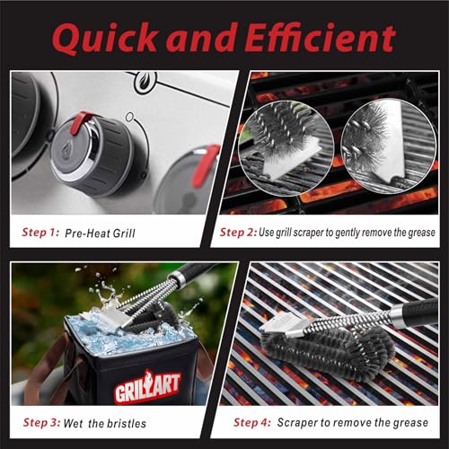 GRILLART Grill Brush and Scraper,18 Inch BBQ Grill Cleaning Brush Kit, Wire Scrubber, Universal Fit BBQ Cleaner Accessories for Grill/Smoker/Gas/Charcoal Grill Cleaning-Grill Gifts for Men/Dad