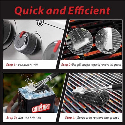 GRILLART Grill Brush and Scraper,18 Inch BBQ Grill Cleaning Brush Kit, Wire Scrubber, Universal Fit BBQ Cleaner Accessories for Grill/Smoker/Gas/Charcoal Grill Cleaning-Grill Gifts for Men/Dad