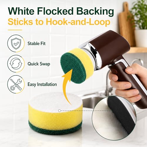 Saillong 6 Pcs Heavy Duty Power Scrubber Sponges Pad, Electric Spin Cleaning Brush Replacement Sponge Brush Heads, Replacement Scouring Pads Accessories for Kitchen, Bathroom, Floor, Tile, Car