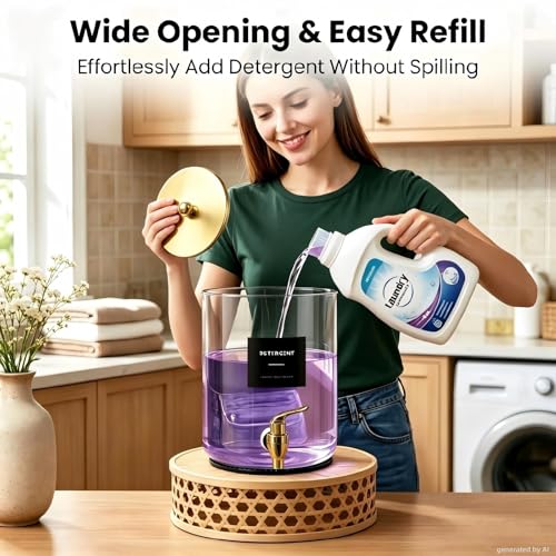 Glass Laundry Detergent Dispenser,1 Gallon Large Liquid Soap 2 Pack(Gold) | Complete borosilicate jars set with leakproof spigots, protective silicone mats, minimalist labels, and dosing cups - color: Gold